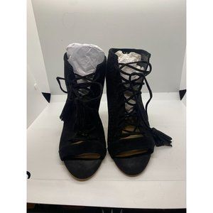 EUC Marc Fischer Black Block heel and toe Suede Lace Up Heels Sz8M